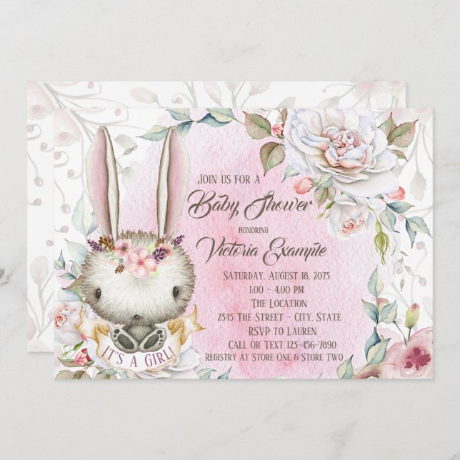 Whimsical Bunny Rabbit Baby Shower Invitations (Front/Back)