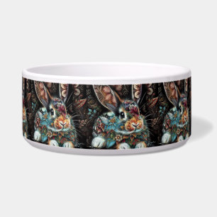 Whimsical Bunny Rabbit Floral Abstract Black Teal 