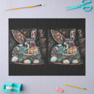 Whimsical Bunny Rabbit Floral Abstract Decoupage Tissue Paper