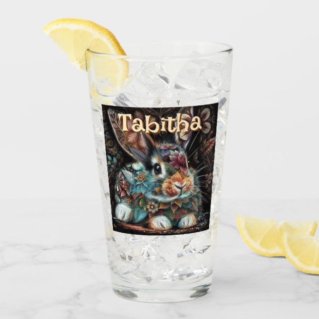 Whimsical Bunny Rabbit Floral Personalised Glass (Front Ice)