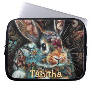 Whimsical Bunny Rabbit Floral Personalized Laptop Sleeve