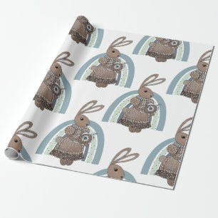 Whimsical Bunny Rabbit Teapot Rainbow Wrapping Paper