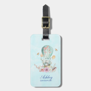Whimsical Bunny Riding in a Hot Air Balloon Custom Luggage Tag