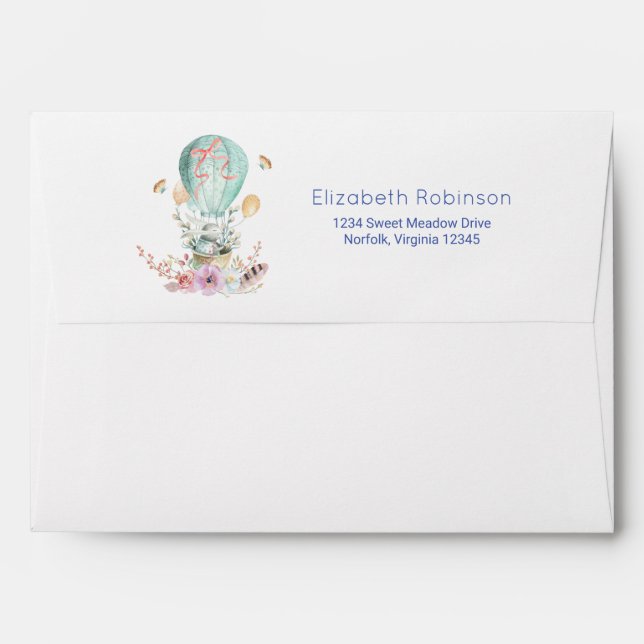 Whimsical Bunny Riding in a Hot Air Balloon Envelope (Back (Top Flap))