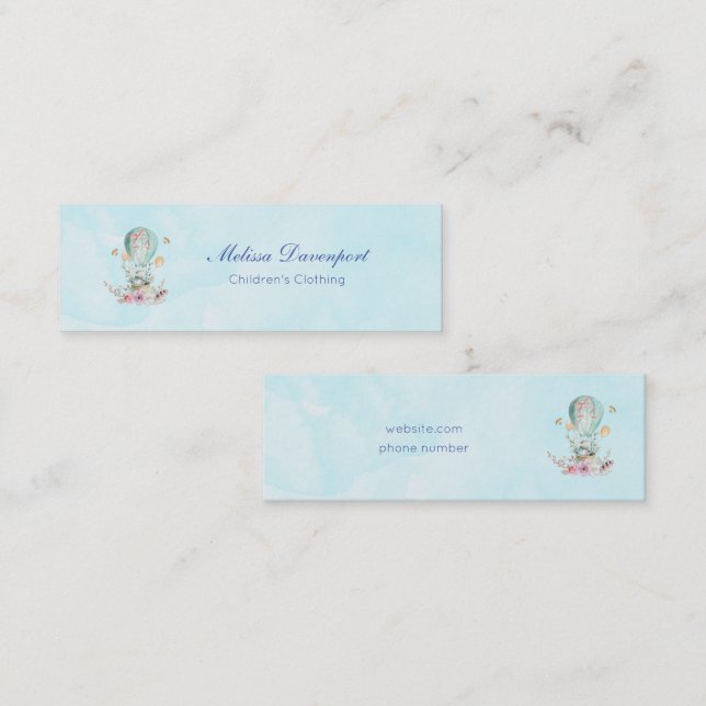 Whimsical Bunny Riding in a Hot Air Balloon Mini Business Card (Front/Back)
