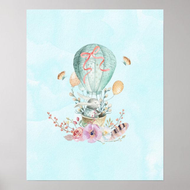Whimsical Bunny Riding in a Hot Air Balloon Poster (Front)