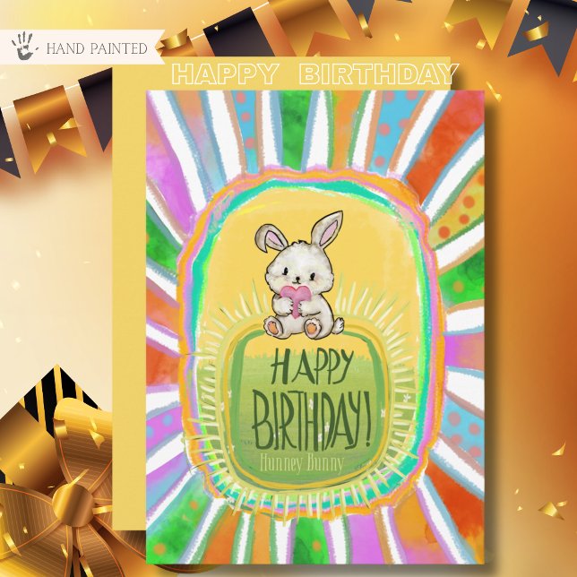 Whimsical Bunny Sunburst Kids Birthday Flat Card (Whimsical Bunny Sunburst Kids Birthday Flat Card)