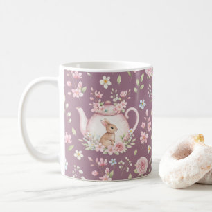 Whimsical Bunny Teapot Floral Spring Coffee Mug