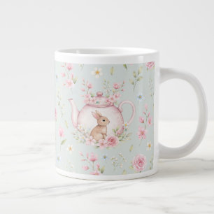 Whimsical Bunny Teapot Floral Spring  Large Coffee Mug