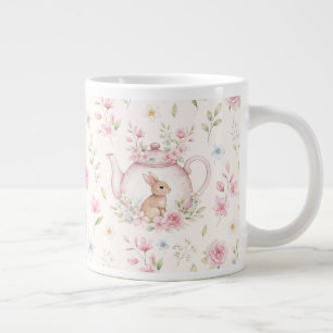 Whimsical Bunny Teapot Floral Spring  Large Coffee Mug