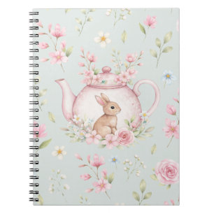 Whimsical Bunny Teapot Floral Spring Notebook