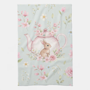 Whimsical Bunny Teapot Floral Spring  Tea Towel