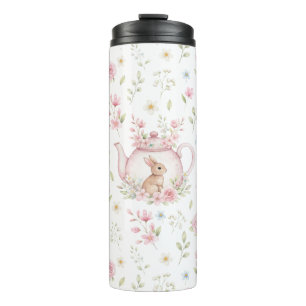 Whimsical Bunny Teapot Floral Spring  Thermal Tumbler