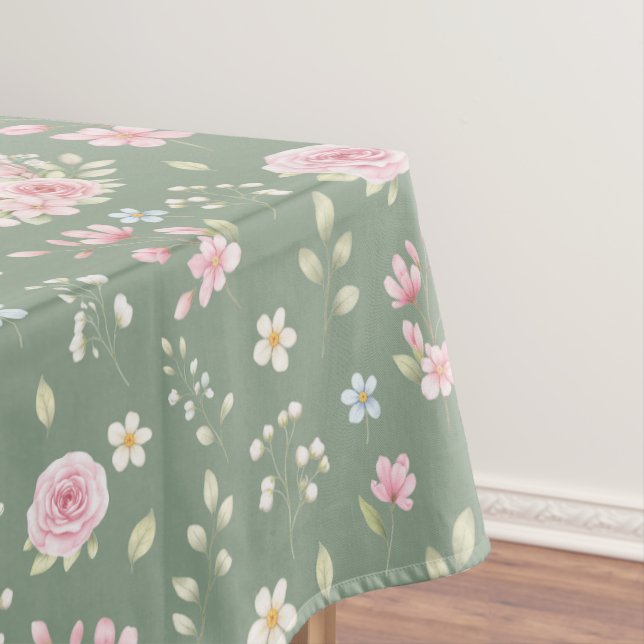 Whimsical Bunny Teapot Spring Floral Pattern Tablecloth (In Situ)