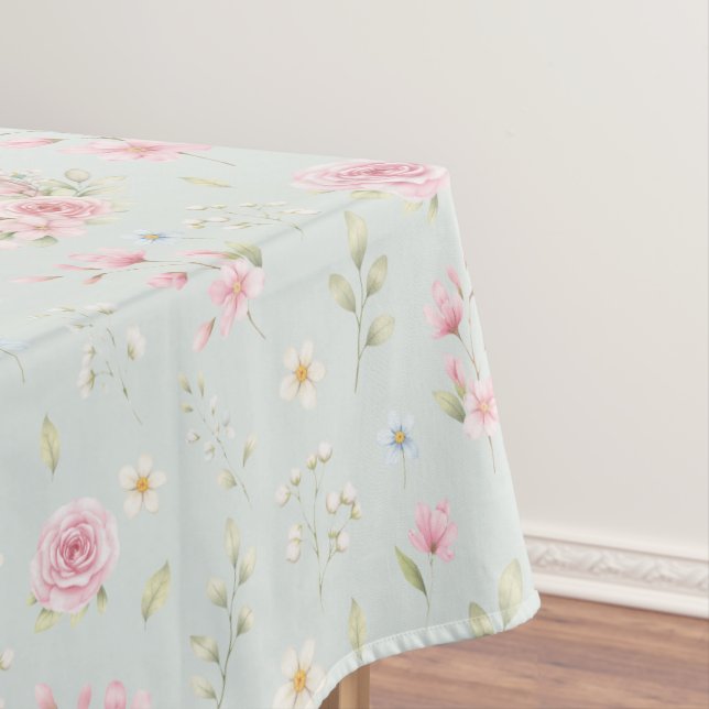 Whimsical Bunny Teapot Spring Floral Pattern Tablecloth (In Situ)