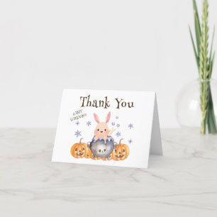 Whimsical Bunny Witch Halloween Baby Shower  Thank You Card