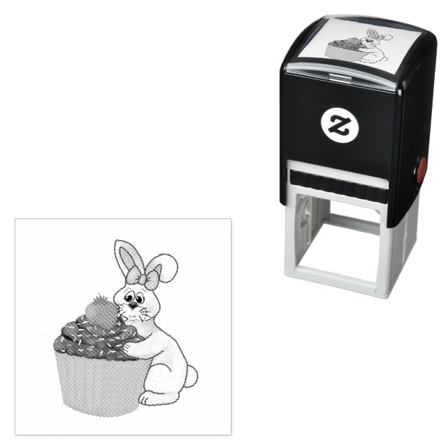 Whimsical Bunny with Bow & Strawberry Cupcake Self-inking Stamp (In Situ)