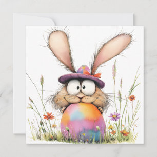 Whimsical Bunny with Decorated Egg Easter Greeting Card