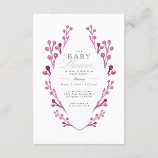Whimsical Burgundy Berry Baby Shower | Invite