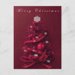 Whimsical Burgundy Christmas Tree  Postcard