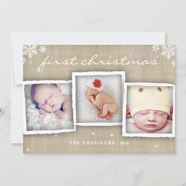 Whimsical Burlap Rustic Merry Christmas Photo Holiday Card (Front)