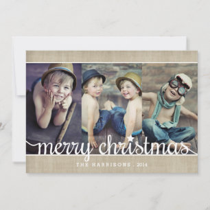 Whimsical Burlap Rustic Merry Christmas Photo Holiday Card