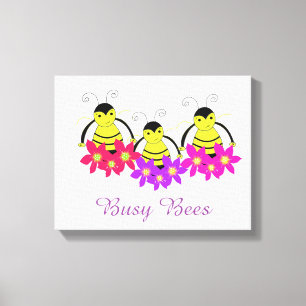 Whimsical Busy Bees Canvas Print