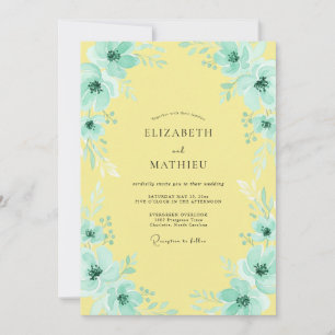 Whimsical Butter Aqua Petal Wedding Invitation