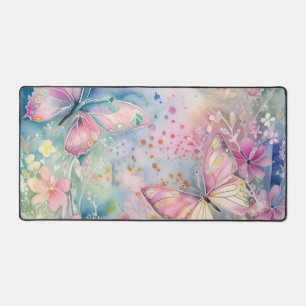 Whimsical Butterflies and Flowers Desk Mat