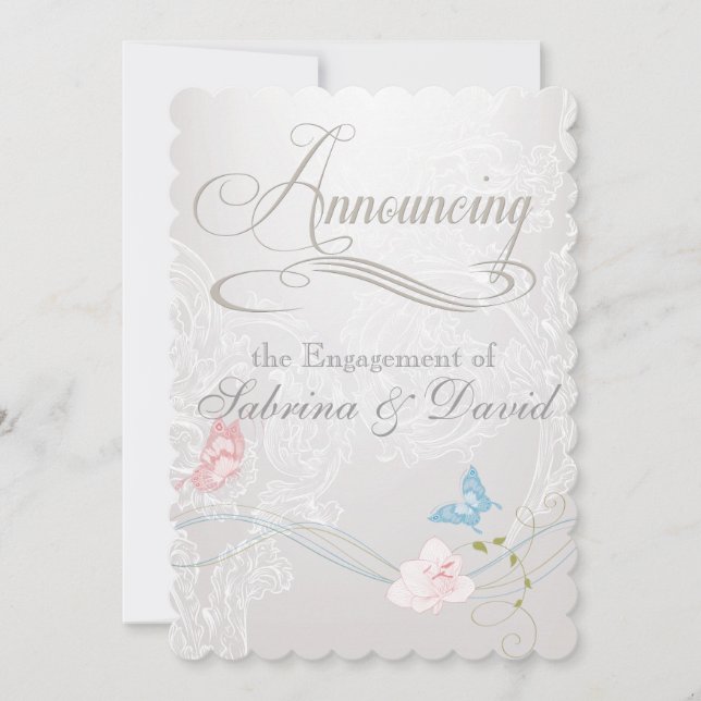 Whimsical Butterflies and Lace Engagement Announcement (Front)