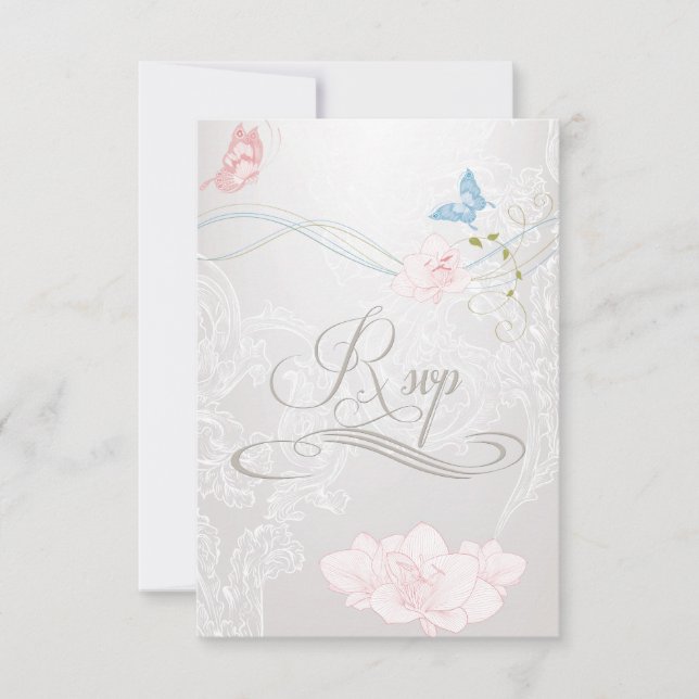 Whimsical Butterflies and Lace RSVP Card (Front)