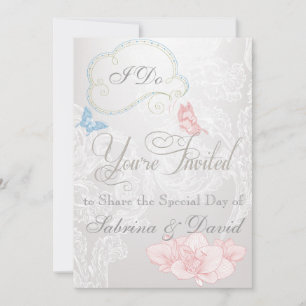 Whimsical Butterflies and Lace Wedding Invitation