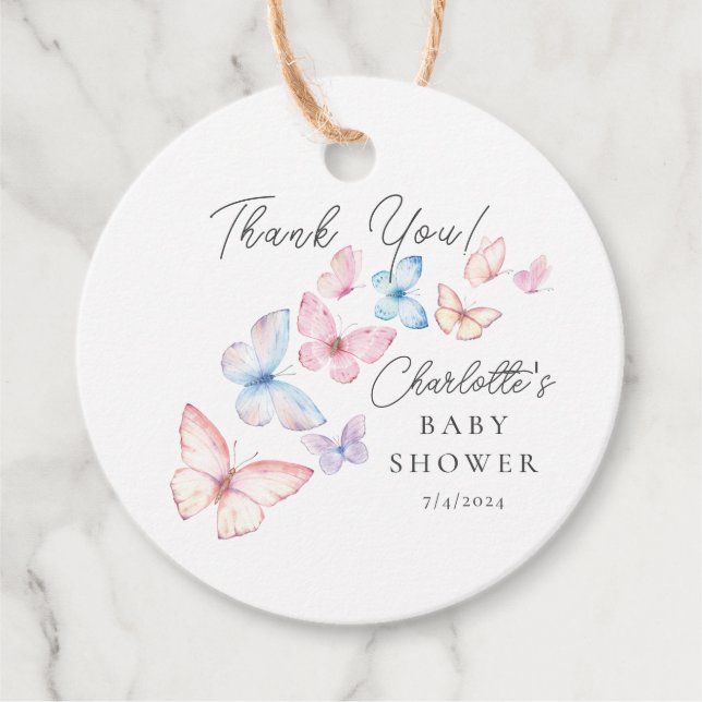 Whimsical Butterflies Baby Shower Favour Tags (Front)