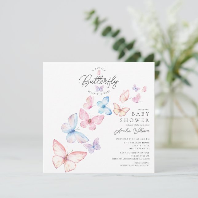 Whimsical Butterflies Baby Shower Invitation (Standing Front)