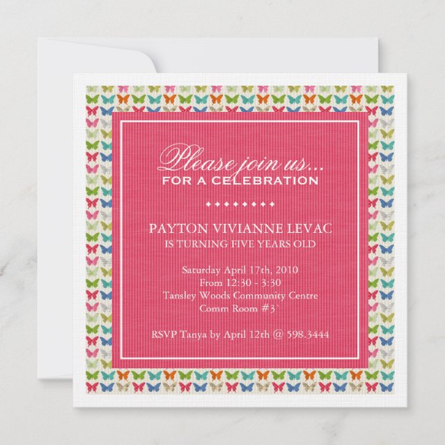 Whimsical Butterflies Birthday Party Invitation (Front)