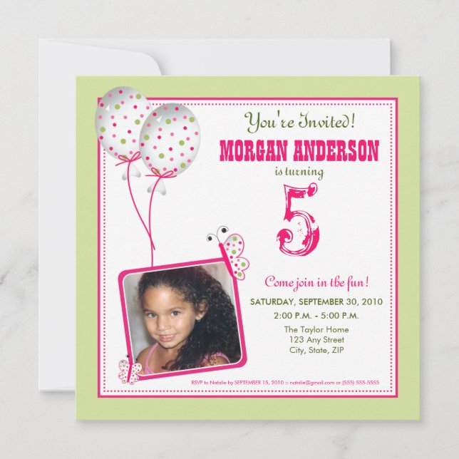 Whimsical Butterflies Birthday Party Invite: sage Invitation (Front)