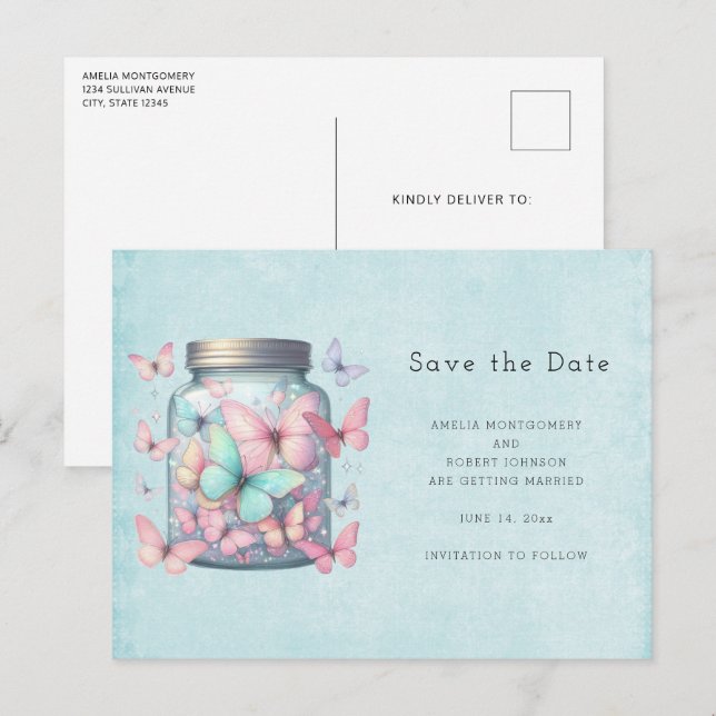 Whimsical Butterflies in a Jar Announcement Postcard (Front/Back)