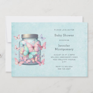 Whimsical Butterflies in a Jar Baby Shower Invitation