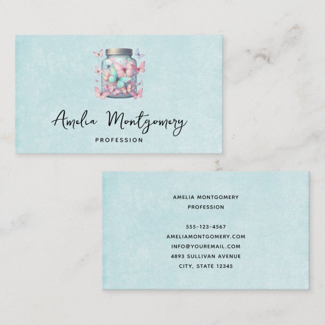Whimsical Butterflies in a Jar Business Card (Front/Back)