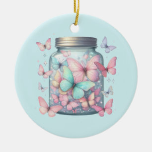 Whimsical Butterflies in a Jar Ceramic Tree Decoration