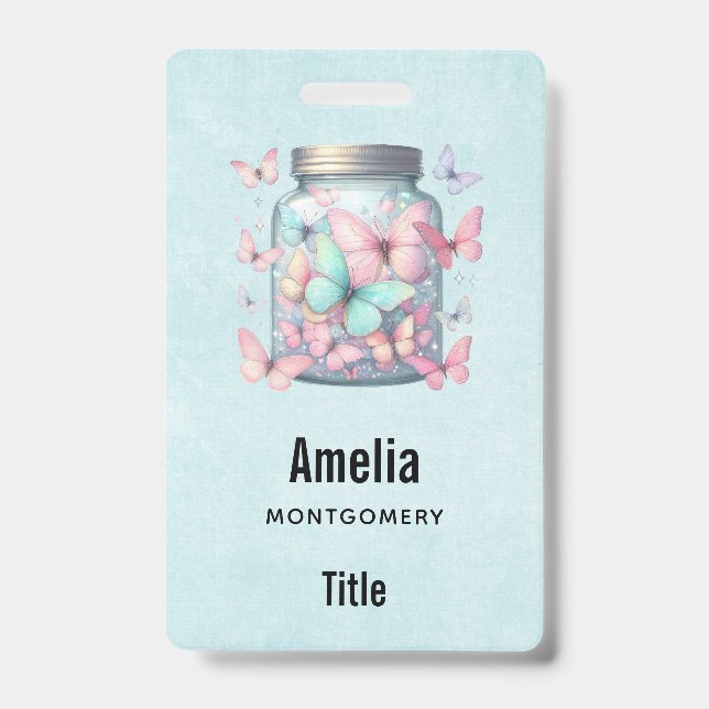 Whimsical Butterflies in a Jar ID Badge (Front)