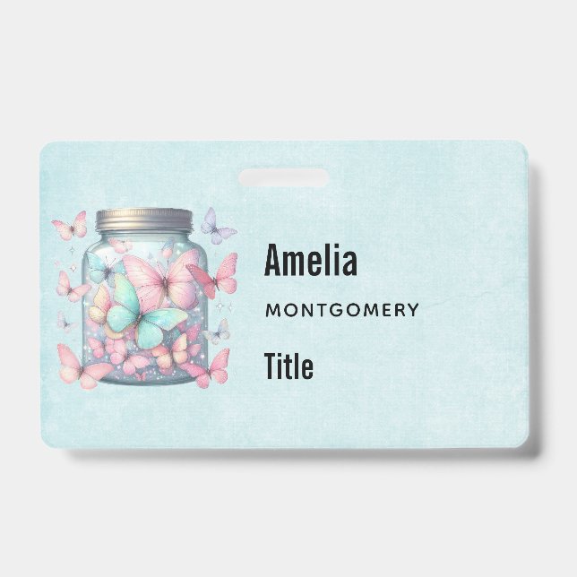 Whimsical Butterflies in a Jar ID Badge (Front)