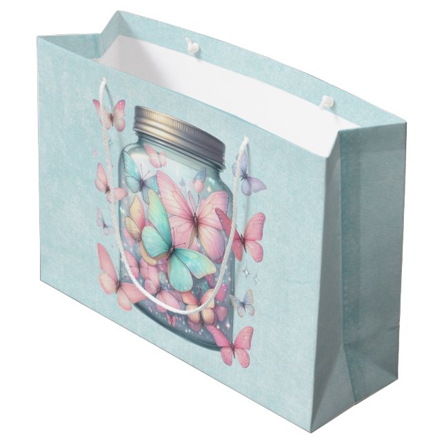 Whimsical Butterflies in a Jar Large Gift Bag (Back Angled)