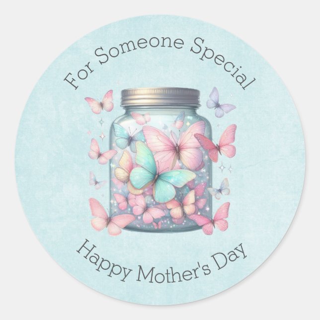 Whimsical Butterflies in a Jar Mother's Day Classic Round Sticker (Front)