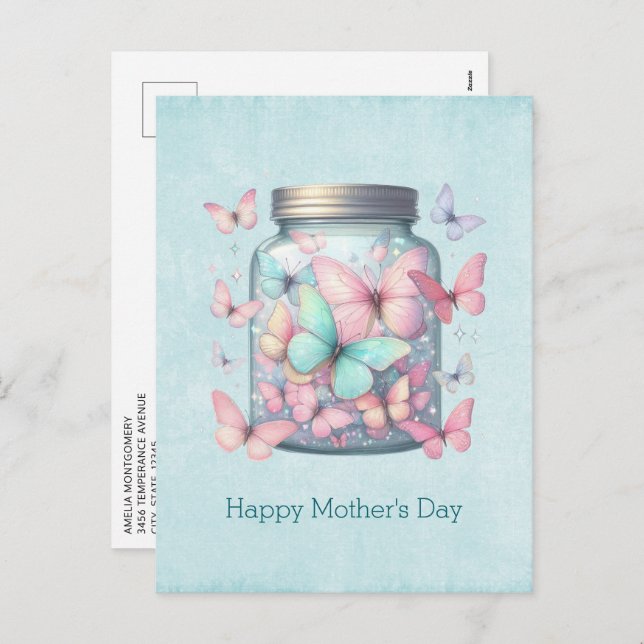 Whimsical Butterflies in a Jar Mother's Day Holiday Postcard (Front/Back)