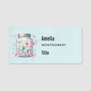 Whimsical Butterflies in a Jar Name Tag