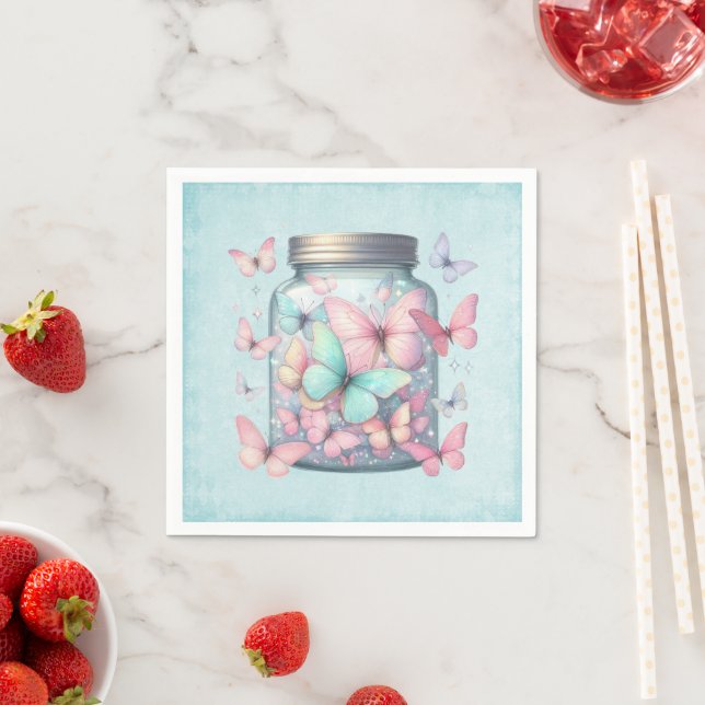 Whimsical Butterflies in a Jar Napkin (Insitu)