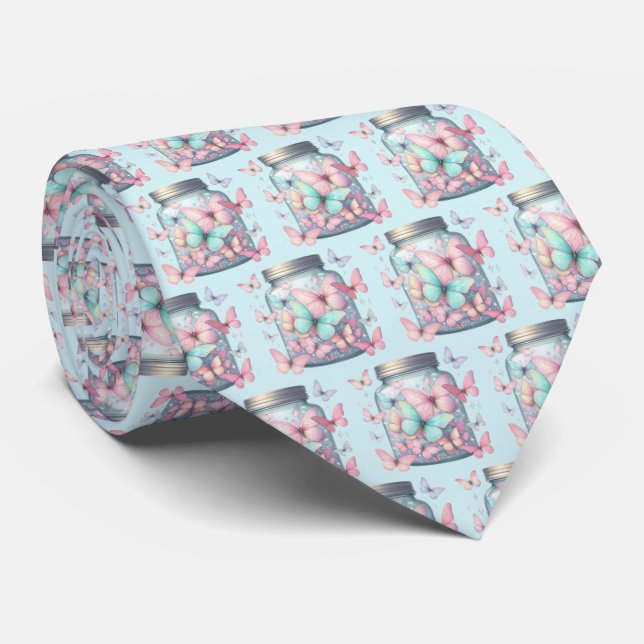 Whimsical Butterflies in a Jar Pattern Tie (Rolled)