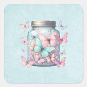 Whimsical Butterflies in a Jar Square Sticker