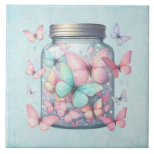  Whimsical Butterflies in a Jar Tile